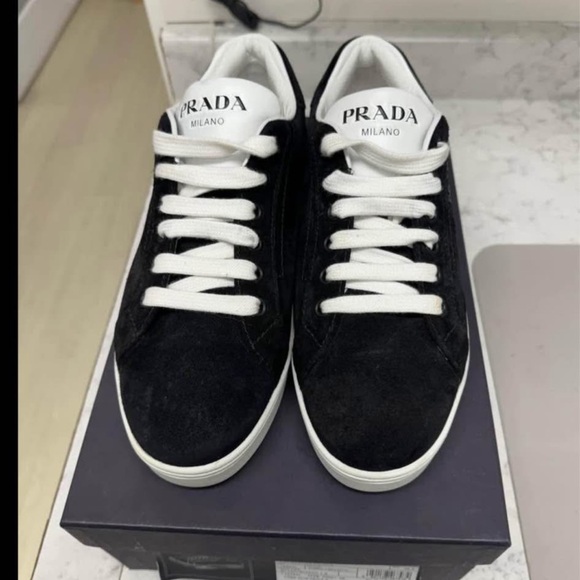 Prada woman’s Black and White Suede Sneakers - Picture 2 of 3